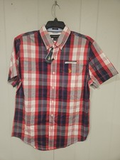U.S. Polo Assn Red Plaid Stretch Short Sleeve Button Up Woven Shirt Medium NWT