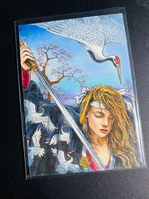 POC Art Samurai Beauty with Sword & Cranes 1/1 Sketch Card by Kang Le Kangle