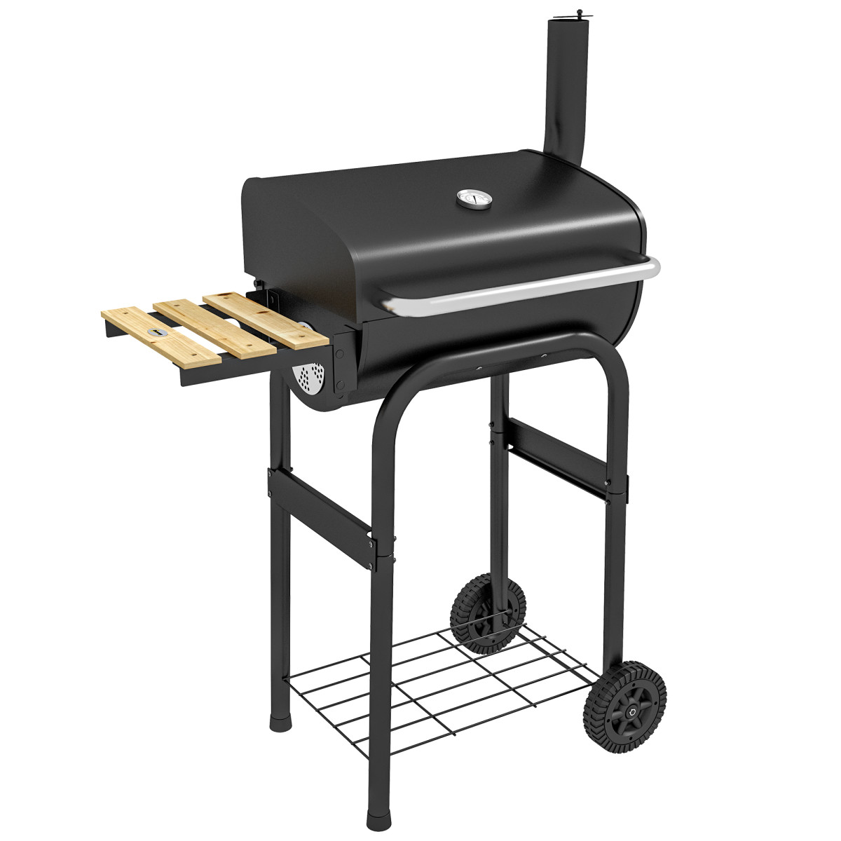 Outsunny Charcoal Barbecue BBQ Grill Trolley With Shelves Lid and Thermometer