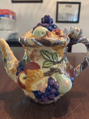 Fitz And Floyd Renaissance Della Robbia Tea Pot Vintage 90s Fruit, Leaves 