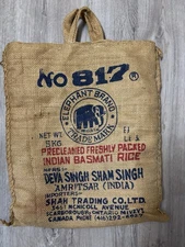 Vintage Elephant Brand No 817 Burlap Rice Bag 5kg Deva Singh Sham Singh India