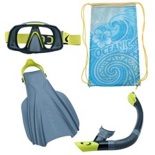 Oceanic Adult 3-Piece Snorkeling Set: Fins Snorkel Panoramic Mask Carry Bag