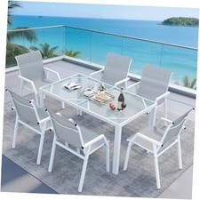 Outdoor Dining Set for 6 Patio Furniture Set 7 Piece Table and Chairs White