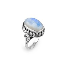 Oxidized 925 Sterling Silver Ring, Natural Rainbow Moonstone Gemstone, Handma...