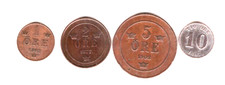1,2,5,10 &Ouml;re, 1877-1902, , Oskar II., Schweden