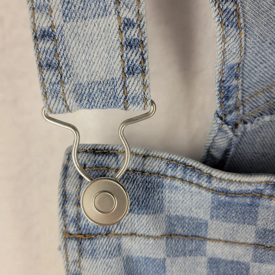 Mono corto de mezclilla a cuadros No Boundaries para niños 11-13 azul algodón dobladillo crudo Foto 3 de 4