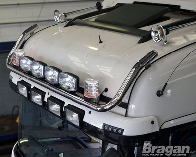 Roof Bar + LED Spots + Clear Beacons For Mercedes Atego Stainless Steel Truck