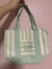 Trader Joe's Reusable Tote Bag Green & White Striped Cotton/Poly Machine Wash — photo 1
