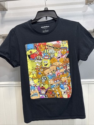 Nickelodeon Mens Black Nicktoons Rugrats Rocko SpongeBob CatDog T-Shirt Sz S