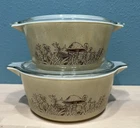 VTG Set PYREX Forest Fancies Mushroom 1.5qt 2.5qt Casserole Dish Lid 474B 475B