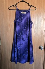 Vintage 90's Expressions Purple Floral A-Line Sleeveless High Neck Knee Length 