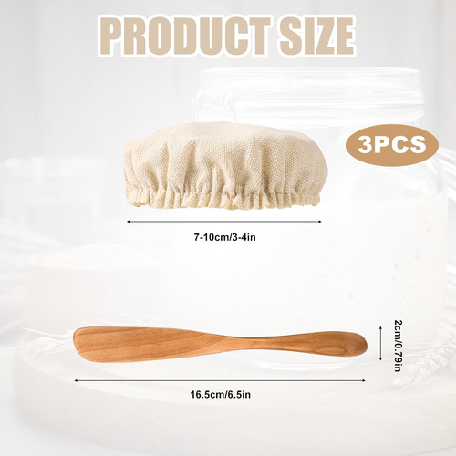 3Pcs Sourdough Starter Jar Cloth Covers with Spatula, Unbleached Fabric Bread - Picture 2 of 12