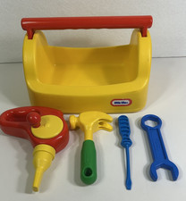 Vtg Little Tikes Carry Along Yellow Tote Box Orig. Drill/Wrench/Hammer  4 Tools