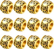 100Pcs Antique Gold Large Hole Spacer Beads Tibetan Alloy Column Barrel Beads wi