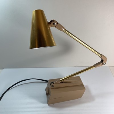 Tensor Diax #7100 Vintage MCM Beige & Gold Adjustable Desk or Wall Mount Lamp 