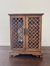 Vintage Wooden Jewelry Music Box Cabinet Japan Jaj Import Lattice Doors Mirror