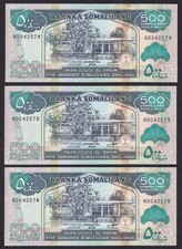 Somaliland 500 Shillings 2016 serial run of 3 banknotes see scan #110