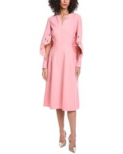 Oscar De La Renta Floral Detail Silk-Lined Wool-Blend Midi Dress Women's Pink 4