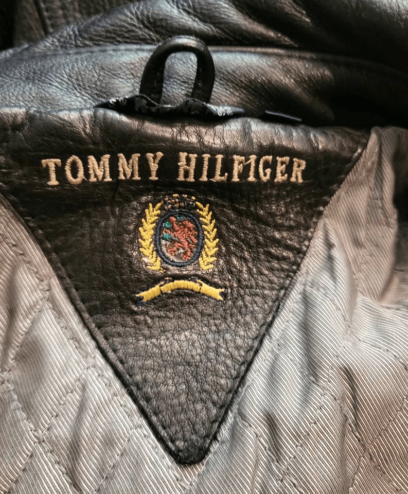 Vintage Tommy Hilfiger Coat Men's XL Black Leather Double Breasted Quilted - Image 3 of 4