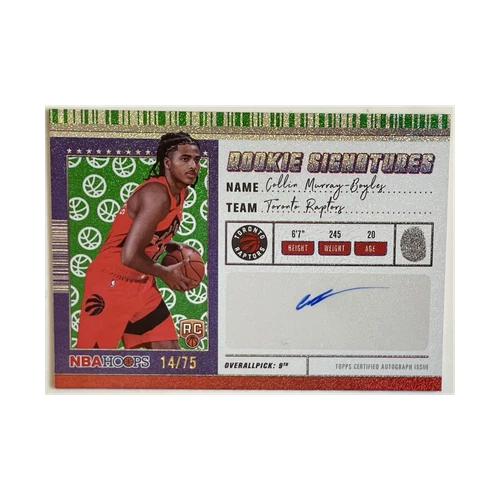 Topps 2025-26 NBA Hoops Collin Murray-Boyles Rookie Auto Pixel Burst Green 14/75