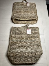 Set Of 2 Handwoven 100 Jute Wall Hanging Baskets Storage With Hardware NOS