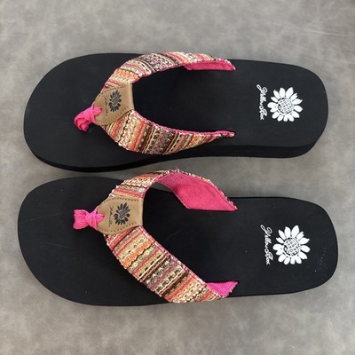 Yellow Box Women s Oria Pink Multi Stripe Flip Flops Sandals 8.5M  
