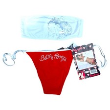 Betty Boop Bikini Set NWT Vintage 2000s Y2K White Bandeau Red Side Tie Swimsuit