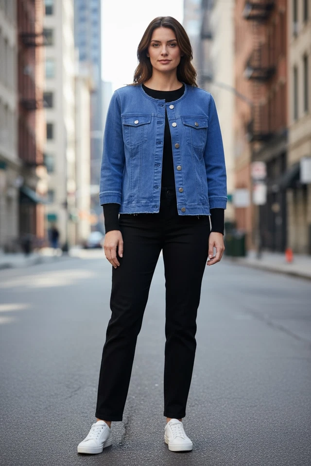 LOGO Lori Goldstein Festival Western Denim Blue Jacket Blazer 16 Cropped  Snaps - Image 2 of 4