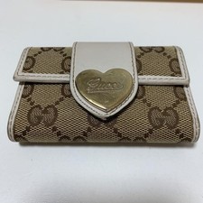 Gucci Key Case 6 Hook GG Canvas Beige Gold Heart Hardware Rare Gift E426