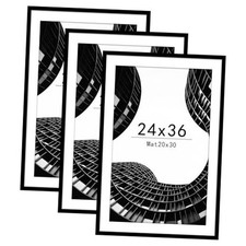 Poster Frame Set of 3, Display Pictures 20 x 30 with Mat or 24 x 24x36 Black