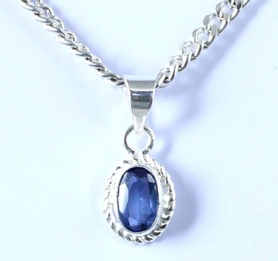 3,65 Karat Natürlicher Blauer Saphir 7 x 4 mm Oval Anhänger Charm 925 Silber - Bild 1 von 4