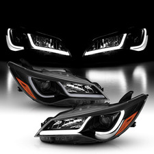 Glow LED Tube Projector Halogen Headlights Assembly Pair for 2015-2017 Toyota Ca