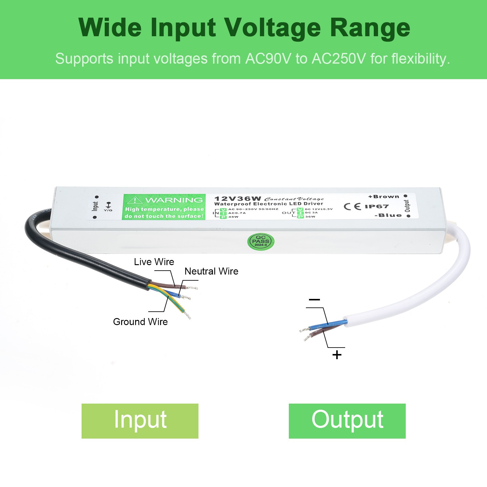 LED Driver Waterproof IP67 Switch Power Supply Transformer Adapter AC 90V-250V T