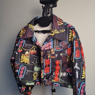 Shein Long Sleeve Cropped Unity All Print Button Down Blazer WOMEN Size Small