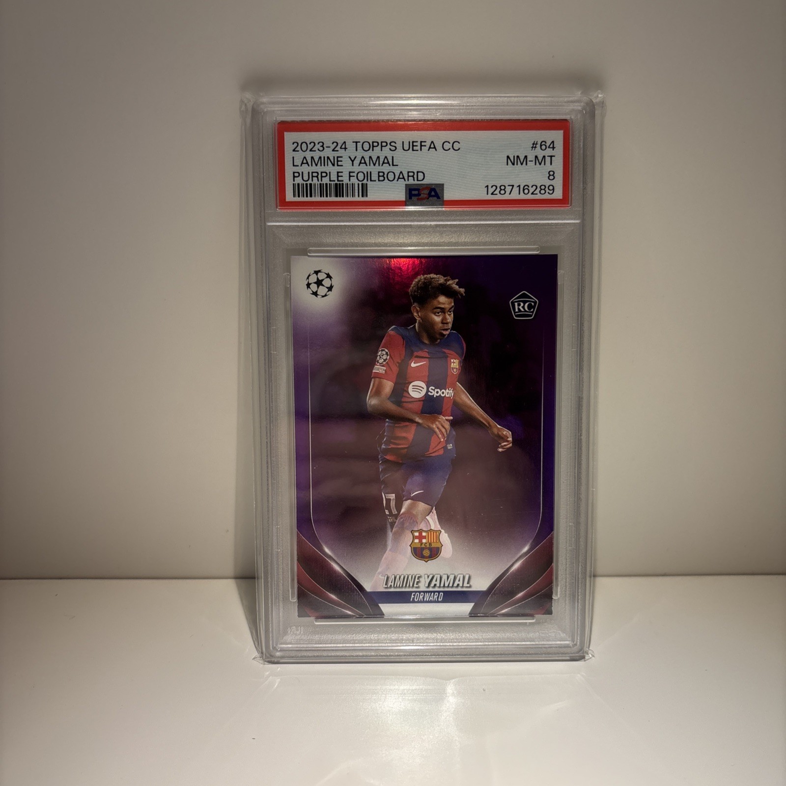 Lamine Yamal 2023-24 Topps UCC #64 Purple Foilboard /299 Rookie RC - PSA 8