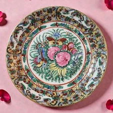 1890s Antique Chinese Export Famille Rose 1000 Butterflies Saucer Replacement EC