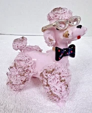 Vintage Lefton Spaghetti Poodle Cat Eye Glasses Red Dot Bow Tie Gold Highlights
