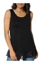 LOGO Layers by Lori Goldstein Women's Tank w Embroidered Mesh Hem Blk