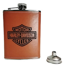 Harley Davidson Stainless Steel 8oz Laser Engraved Pleather Wrapped Hip Flask