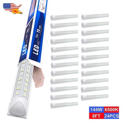 24 Pack 8 Ft Led Shop Lights Factory T8 Light Fixture 144W 18000Lms 6500K Clear