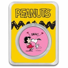 Peanuts® "SMAK!" Snoopy Kisses Lucy 1 oz Colorized Silver 105.88 per troy oz
