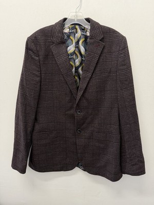Ted Baker Mens Tight Lines Wool Made in Portugal Sport Coat Brown Size 42