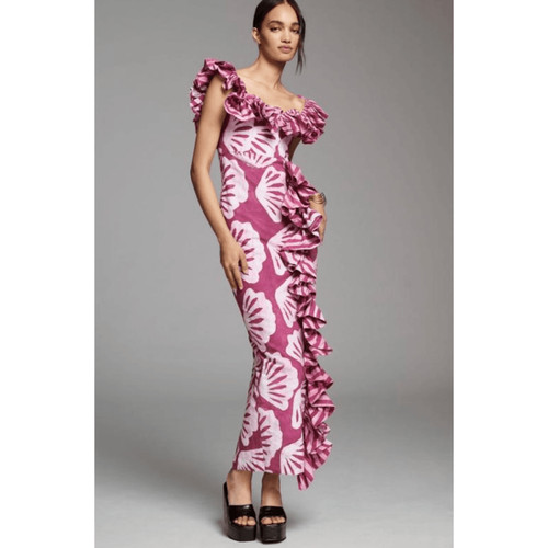 Anthropologie Sika Womens Off the shoulder Ruffle Midi Dress Size 4 Tropical