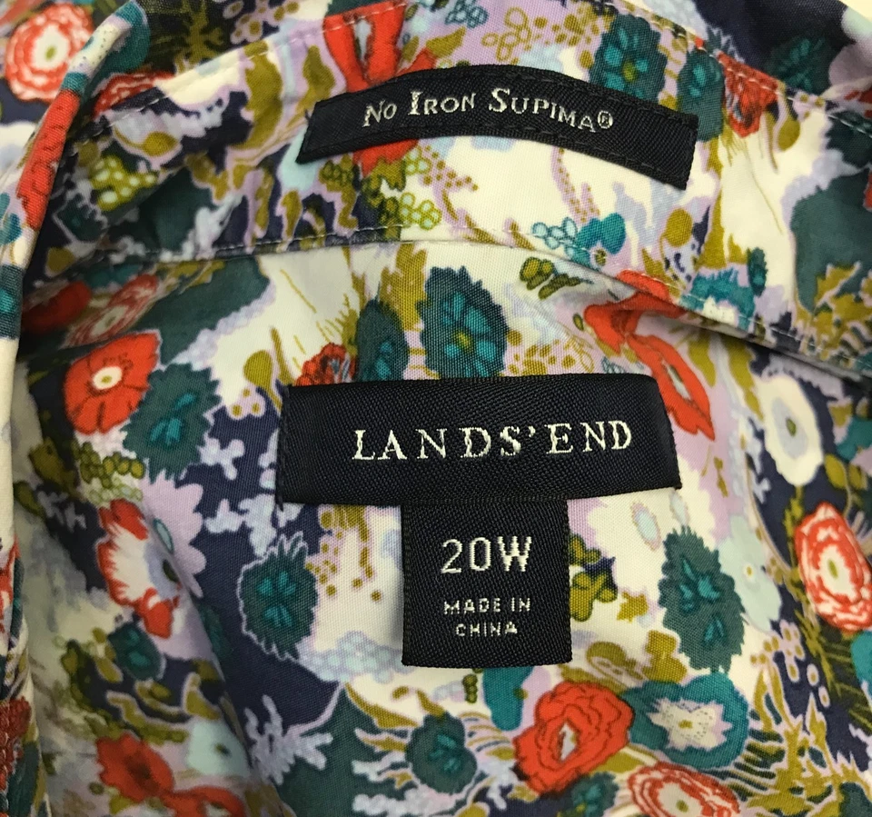 Camisa Lands' End Talla 20W 100% Algodón Rojo Floral Abotonada Cuello Sin Hierro Supima Foto 2 de 4