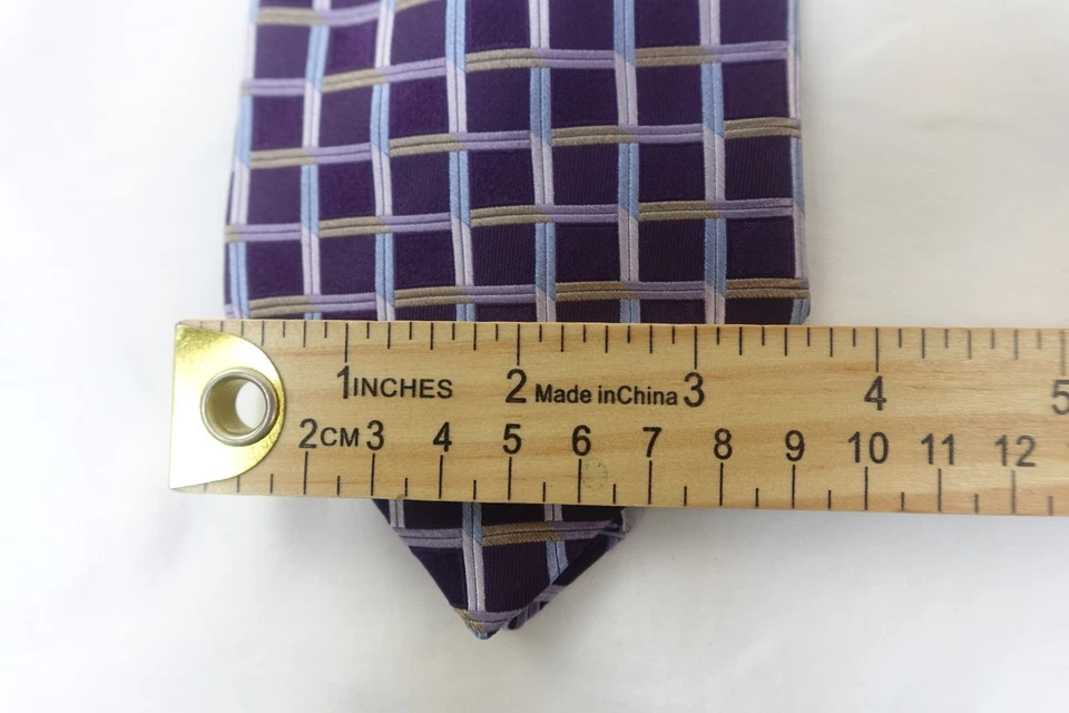Corbata de seda Jones New York púrpura azul patrón a cuadros 100 % importada Foto 4 de 4
