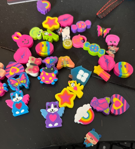 Lisa Frank Lot of 38 Erasers Vintage Various Animals Shapes Food Art Hearrts