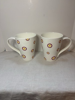 Dunoon Zicasso Travel Coffee Mugs Bone China Geometric Circles England Set of 2