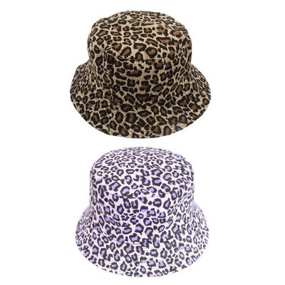 Unisex Two-Sided Reversible Bucket Hat Contrast Colorful Leopard Fisherman Cap