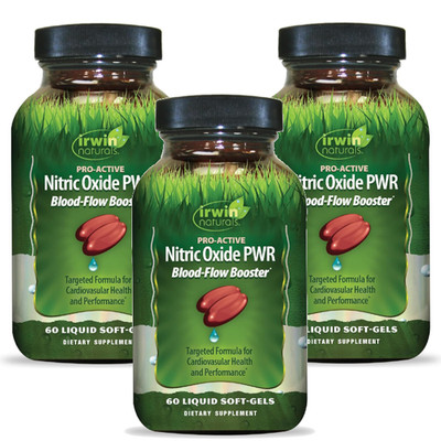 Pro-Active Nitric Oxide PWR Blood-Flow Booster 60 Softgels Each (Pack of 3)