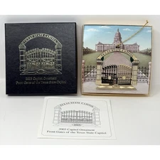 Texas State Capitol Ornament Front Gates 2003 Box And Booklet Golden Christmas